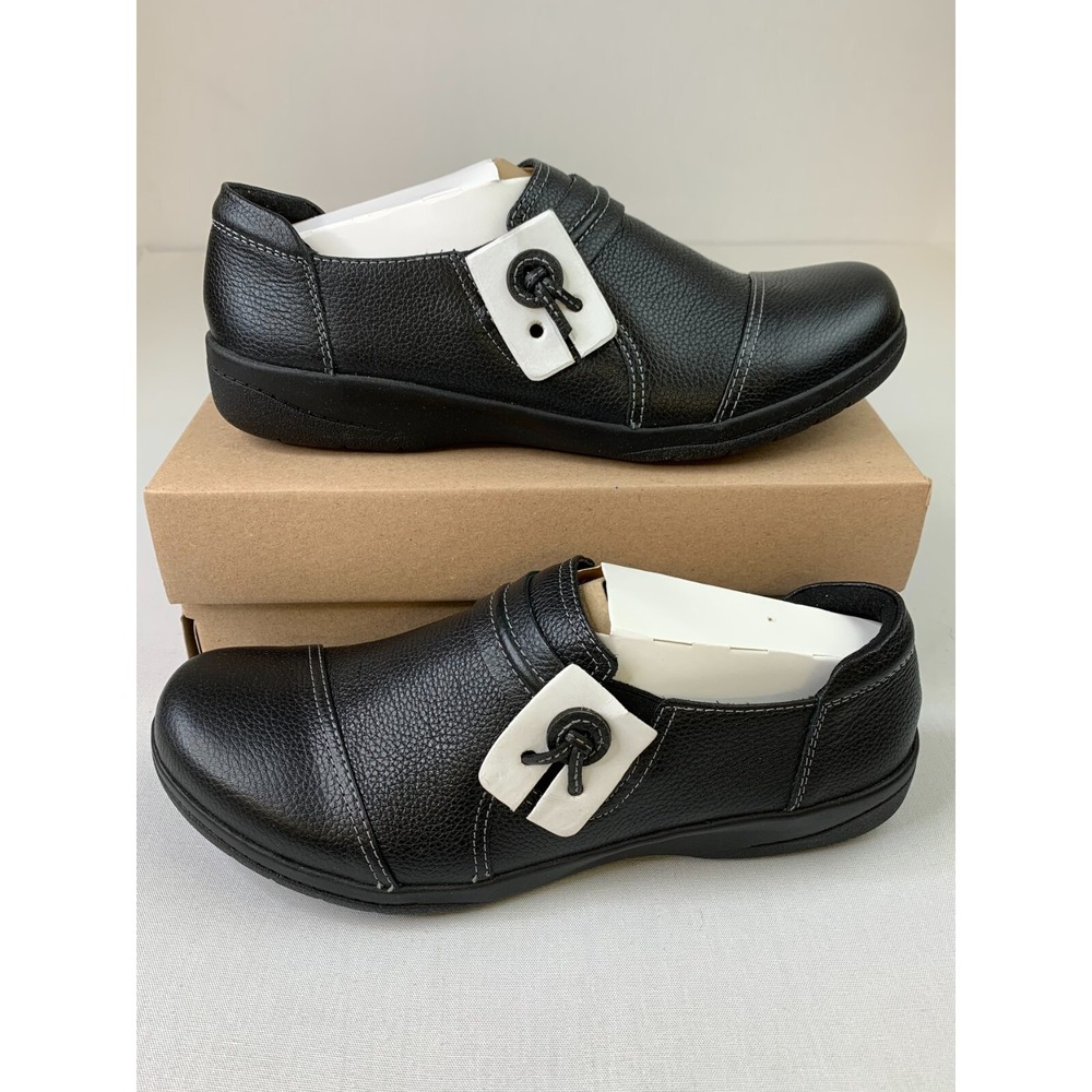Clarks Womens Cheyn Madi Flats Black Round-Toe Leather Slip-On Shoes Sz 10M NEW
